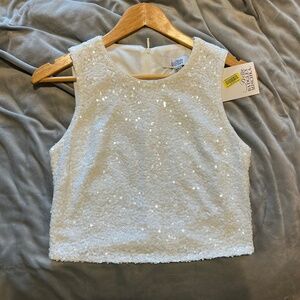 NWT Belle Badgley Bridal Sequin Top | Women's Size 4 | Nadine Crop Top